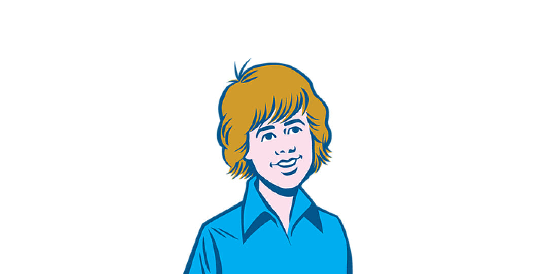 A caricature picture of a boy in blue T-shirt