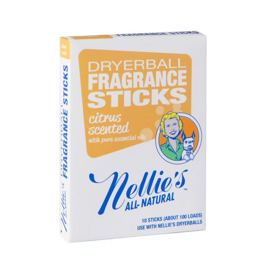 A box of Nellie's dryer ball citrus scented with pure essential oils fragrance sticks 