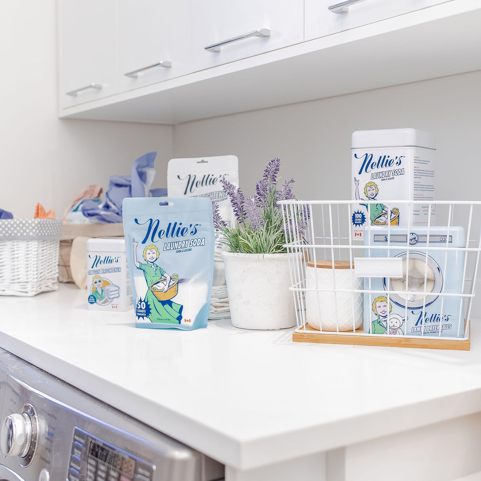 A Laundry Shelf on which all Nellie's Laundry Soda products are kept